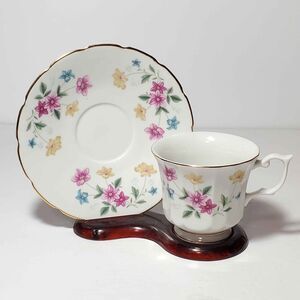 Vintage Teacup and Saucer Pink Yellow Blue Flowers Vintage